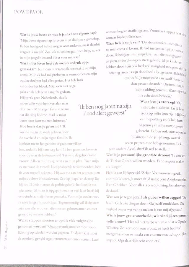 Interview met Aysel Disbudak in VOL Magazine